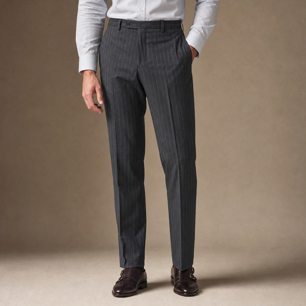 Certon | Striped Trousers Straight Leg in Dark Grey – Premium Editorial