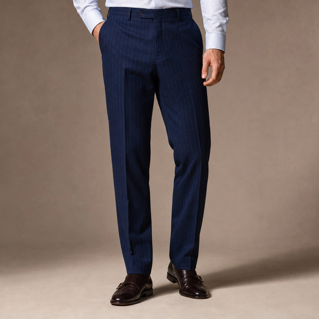 Certon | Striped Trousers Straight Leg Navy – Product Photo