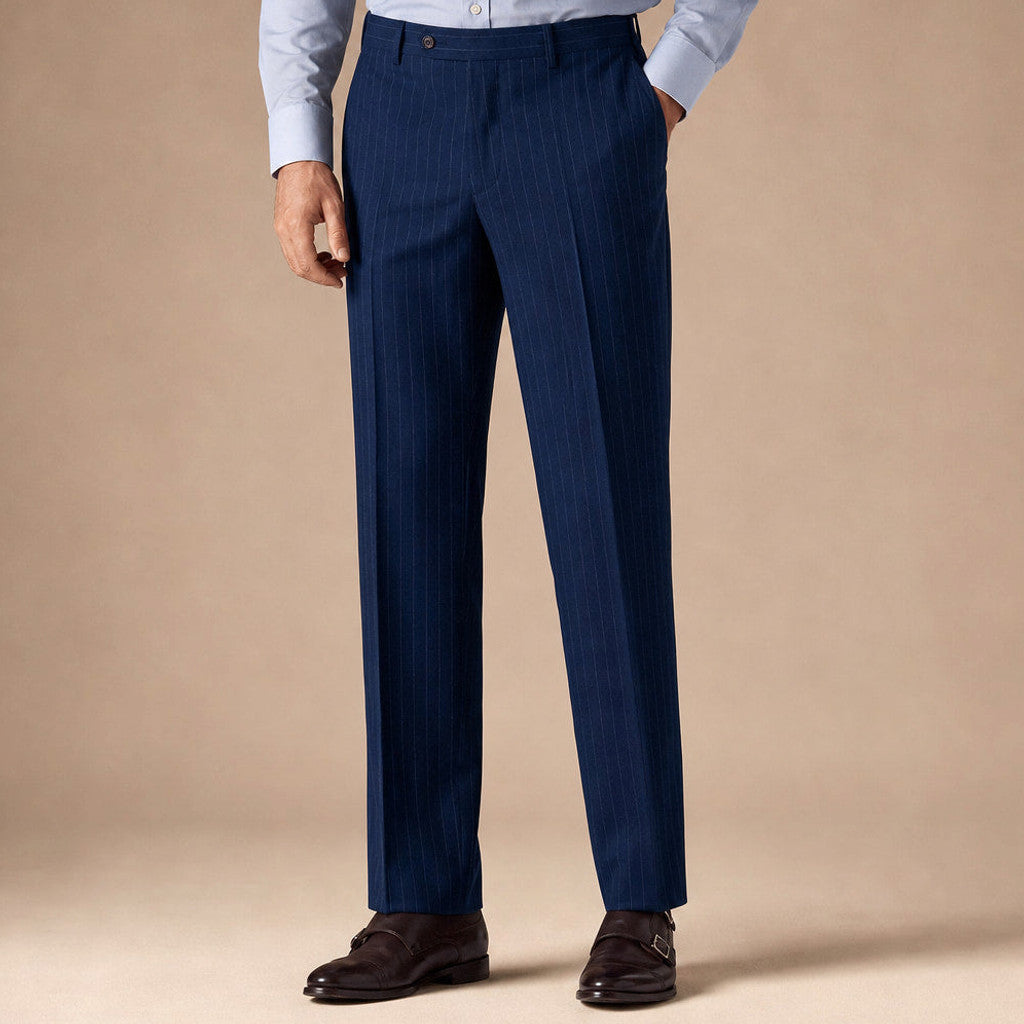 Certon | Striped Trousers Straight Leg in Navy – Premium Editorial
