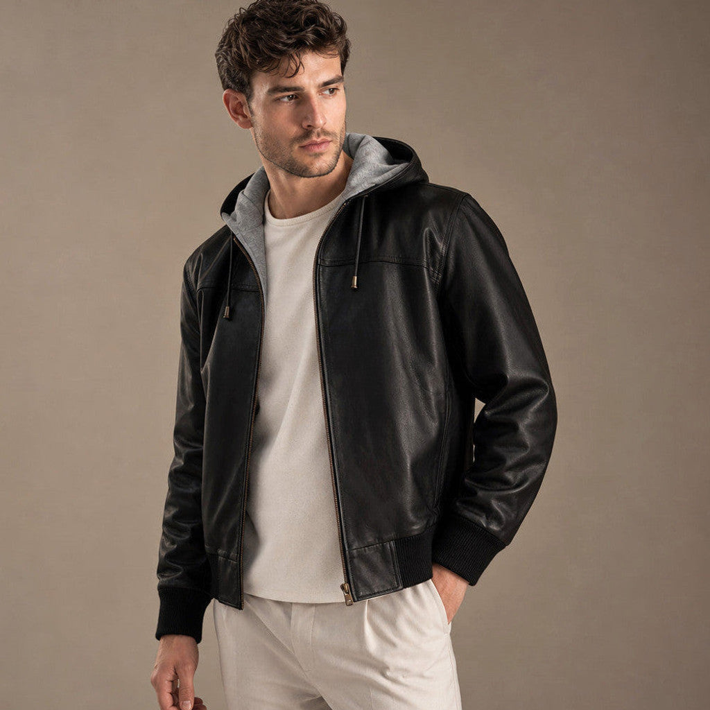 Chadwick | Bomber Jacket Hooded Leather – Product Photo