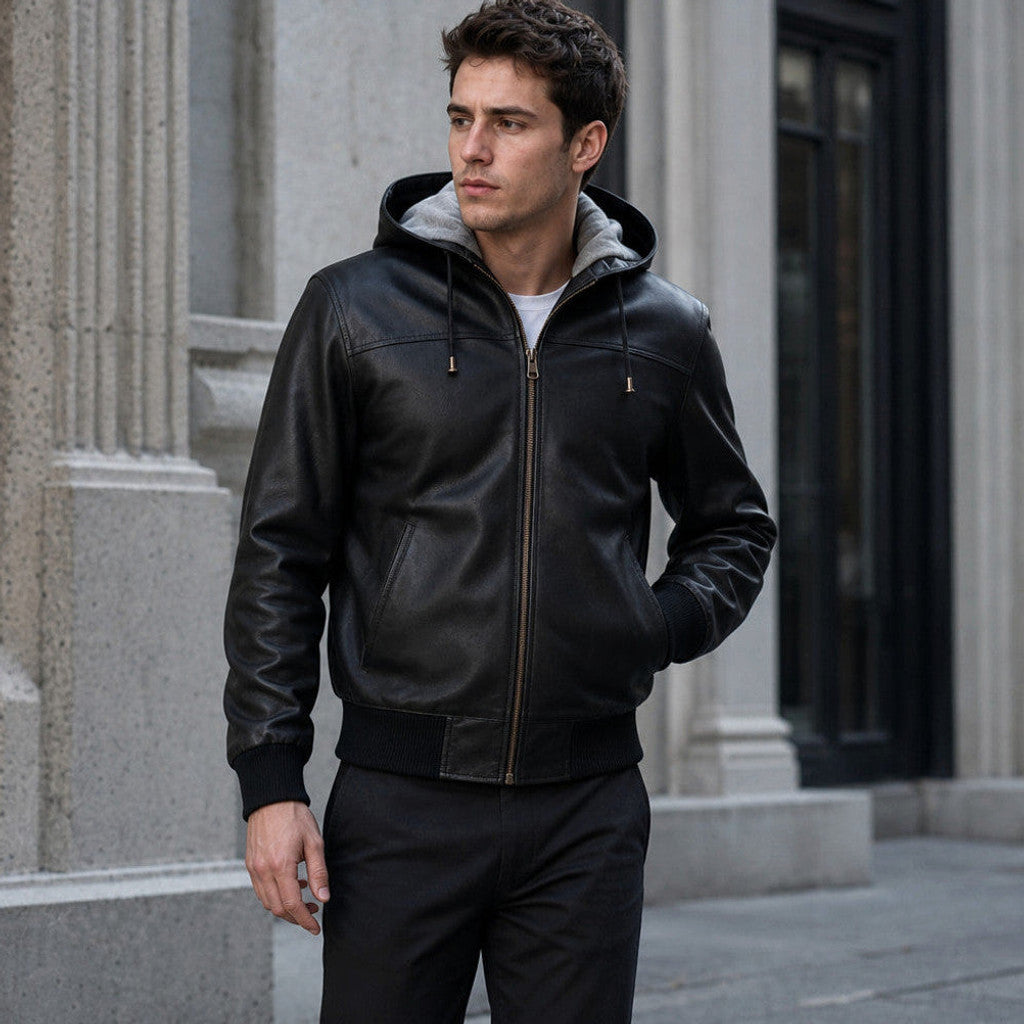 Chadwick | Bomber Jacket Hooded Leather – Product Photo