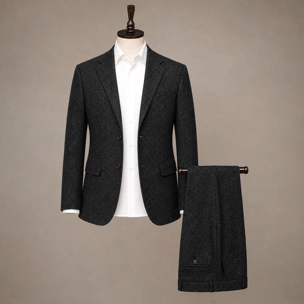 Chardon | Three Piece Suit Herringbone Slim Fit Black – Product Photo
