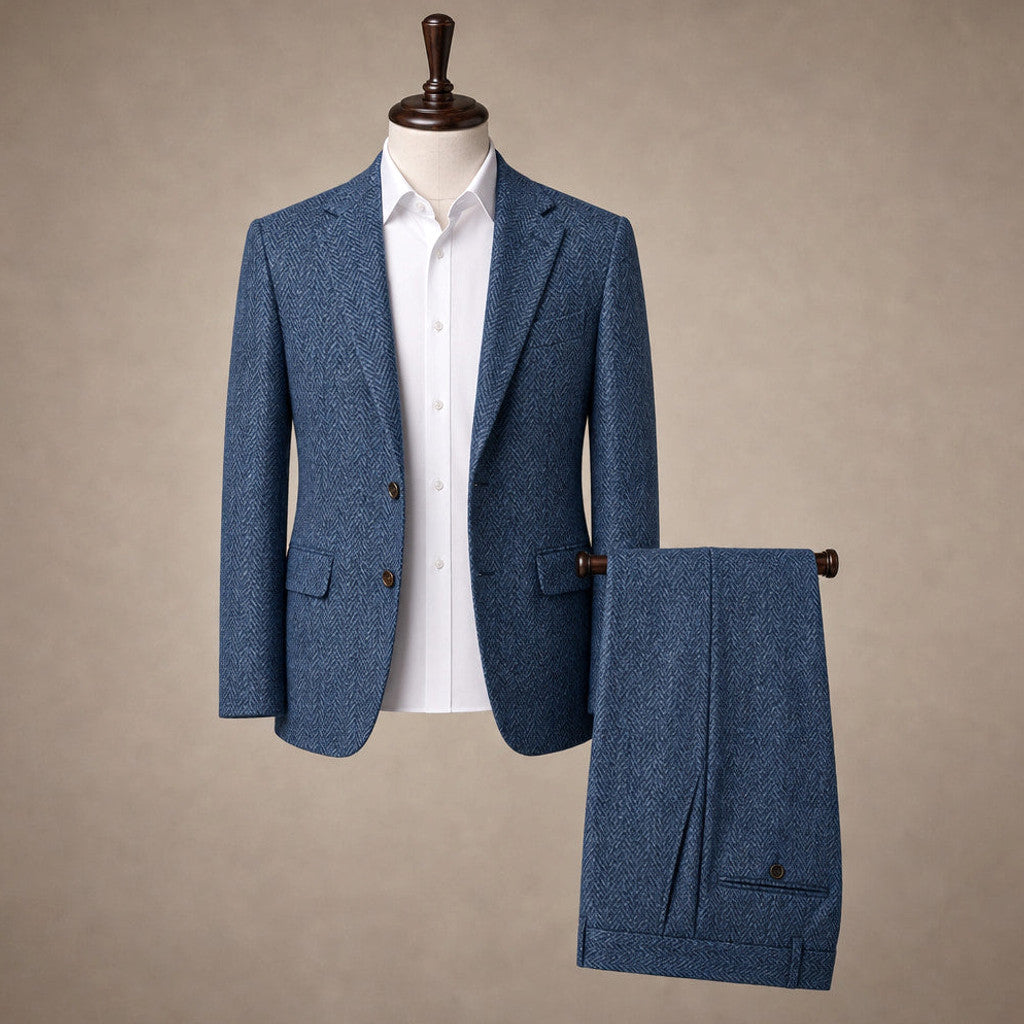 Chardon | Three Piece Suit Herringbone Slim Fit Blue – Product Photo