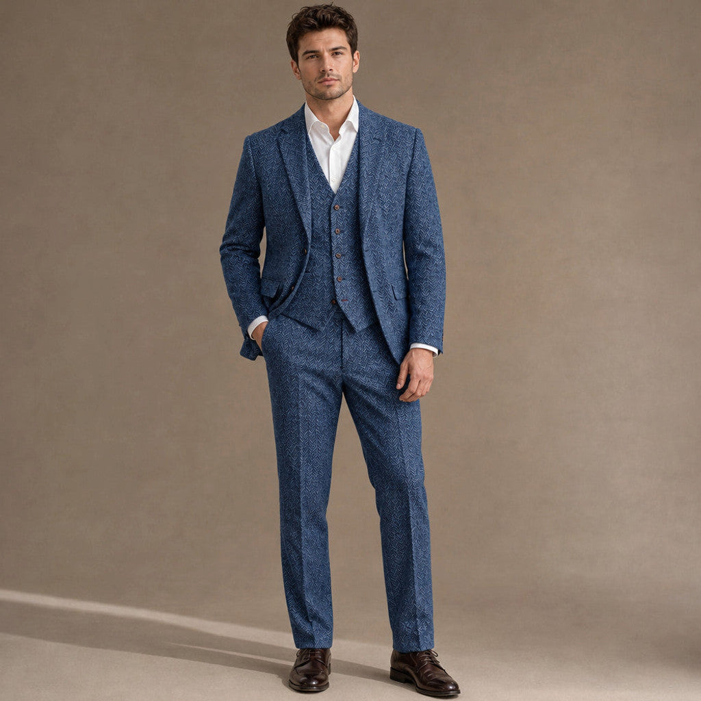 Chardon | Three Piece Suit Herringbone Slim Fit in Blue – Premium Editorial