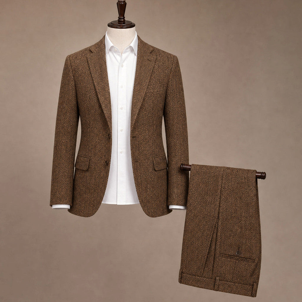 Chardon | Three Piece Suit Herringbone Slim Fit Brown – Product Photo
