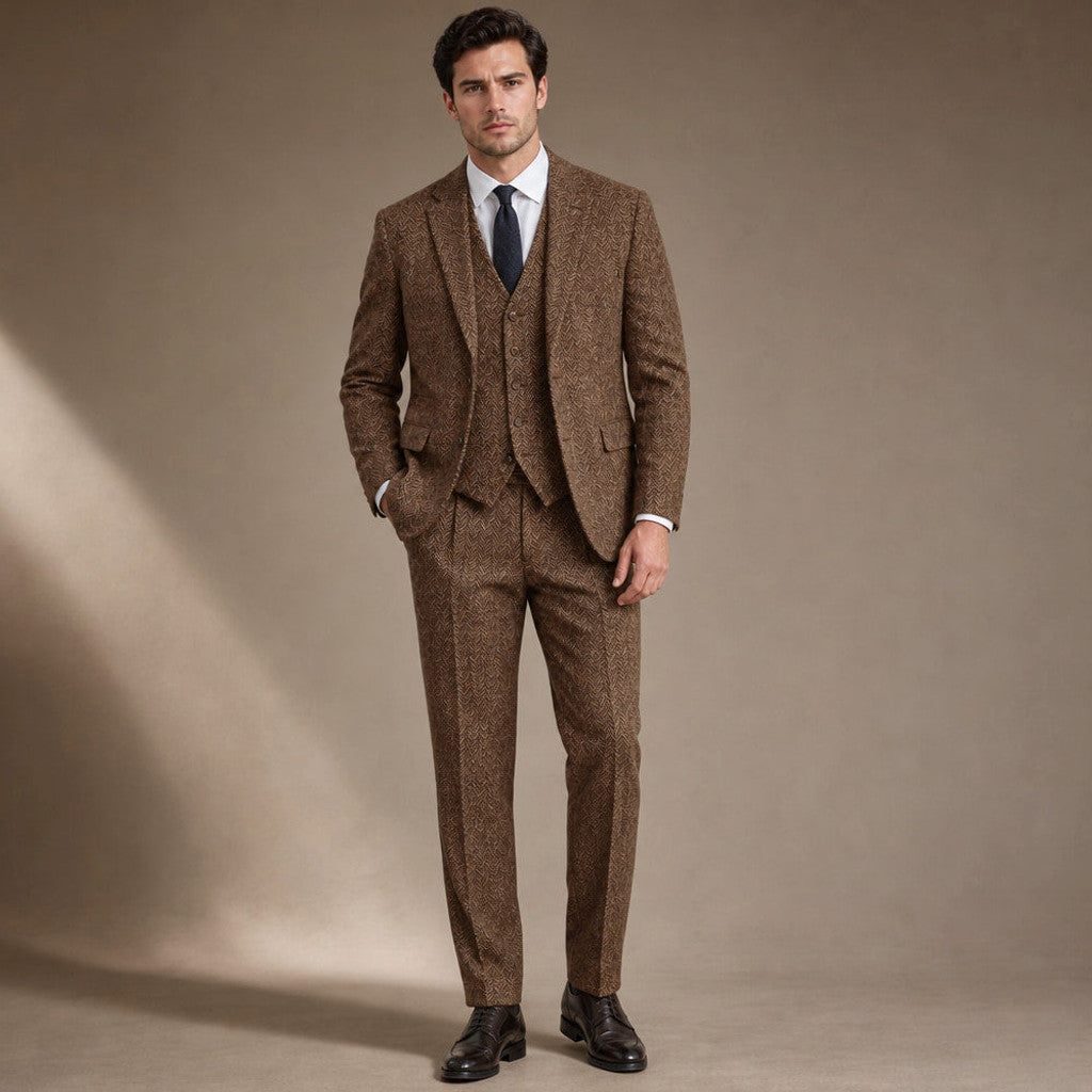 Chardon | Three Piece Suit Herringbone Slim Fit in Brown – Premium Editorial