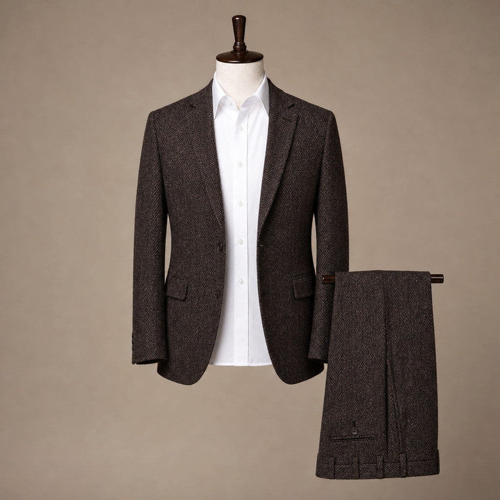 Chardon | Three Piece Suit Herringbone Slim Fit Coffee – Product Photo