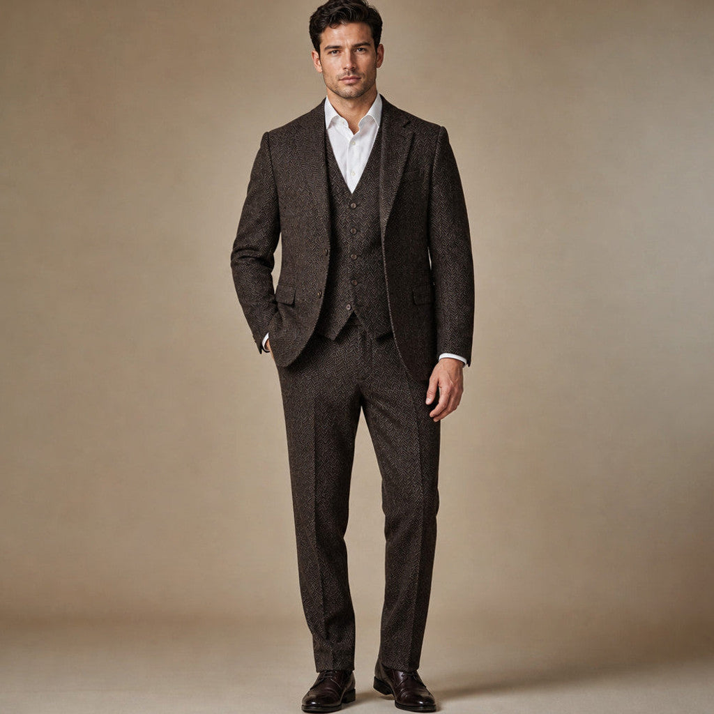 Chardon | Three Piece Suit Herringbone Slim Fit in Coffee – Premium Editorial
