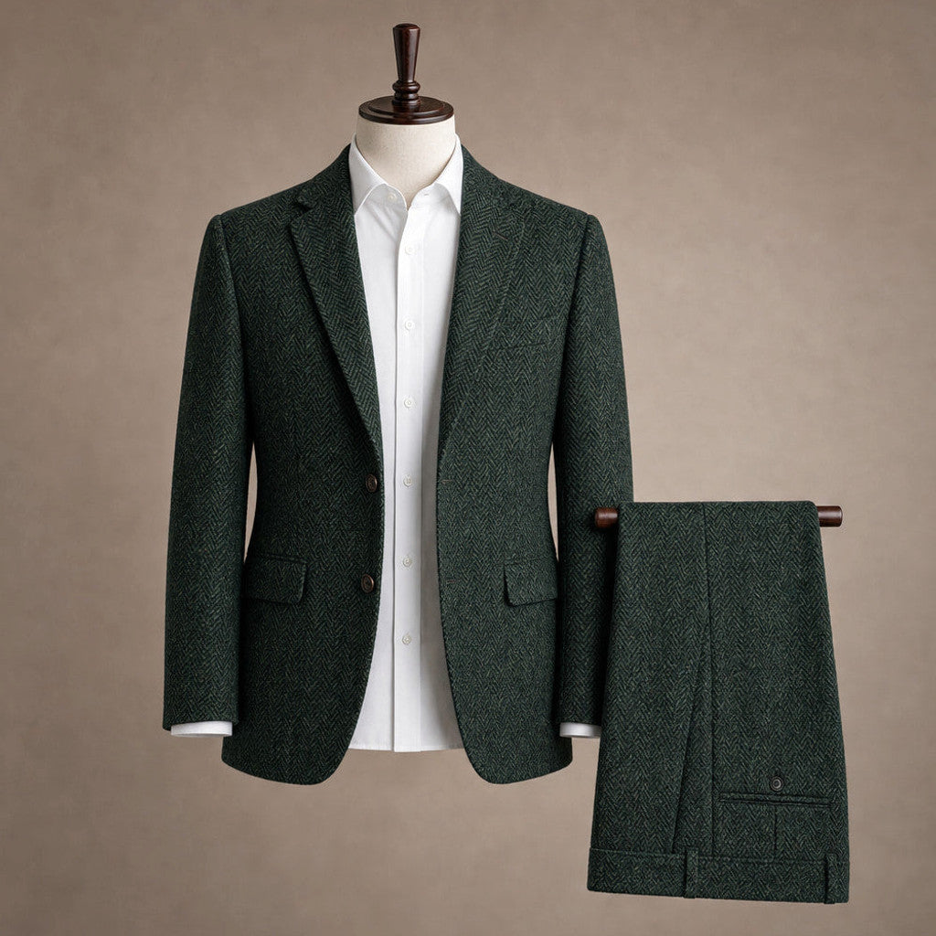 Chardon | Three Piece Suit Herringbone Slim Fit Dark Green – Product Photo