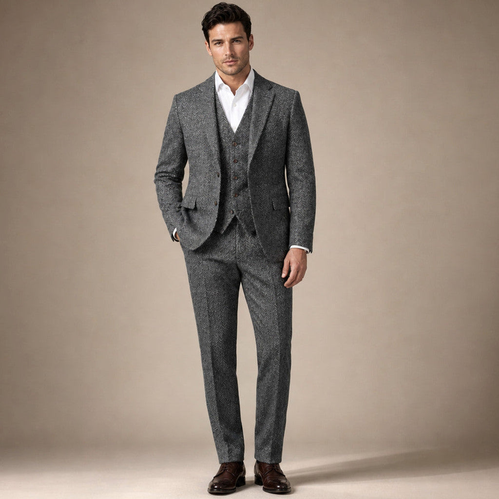 Chardon | Three Piece Suit Herringbone Slim Fit in Dark Grey – Premium Editorial