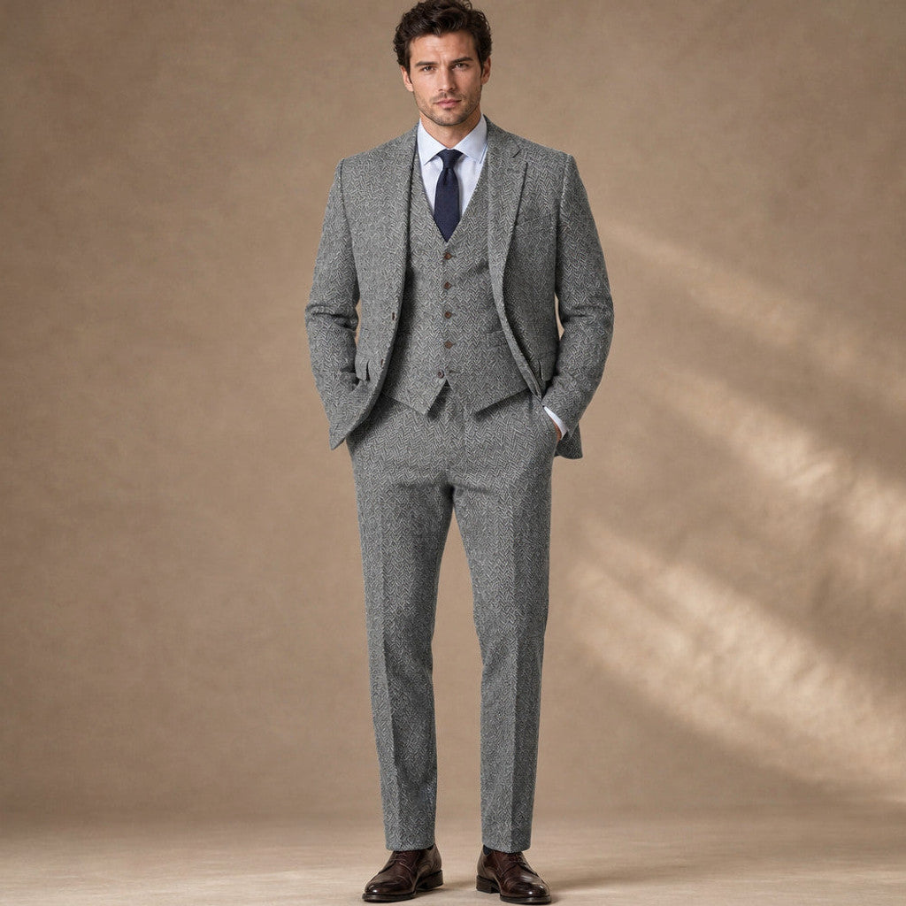 Chardon | Three Piece Suit Herringbone Slim Fit in Grey – Premium Editorial