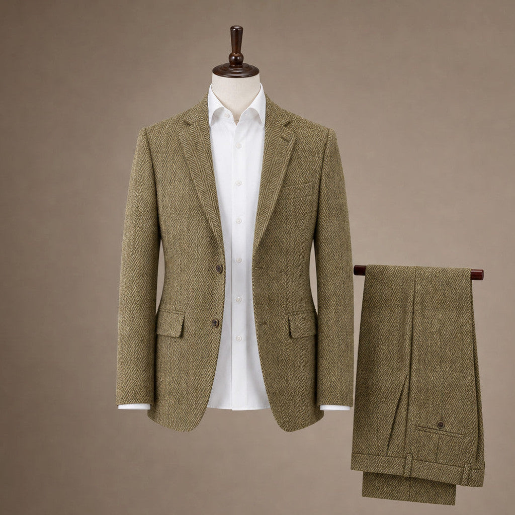 Chardon | Three Piece Suit Herringbone Slim Fit Khaki – Product Photo