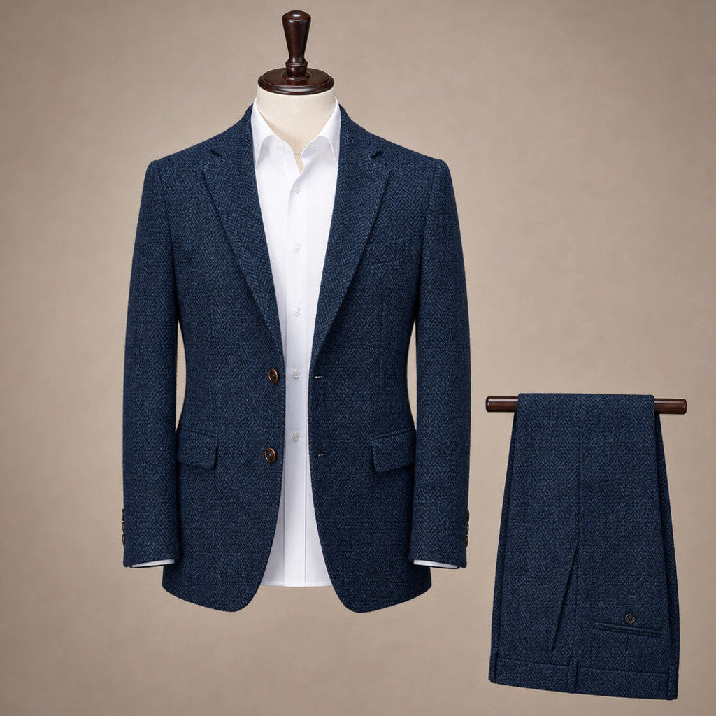 Chardon | Three Piece Suit Herringbone Slim Fit Navy – Product Photo