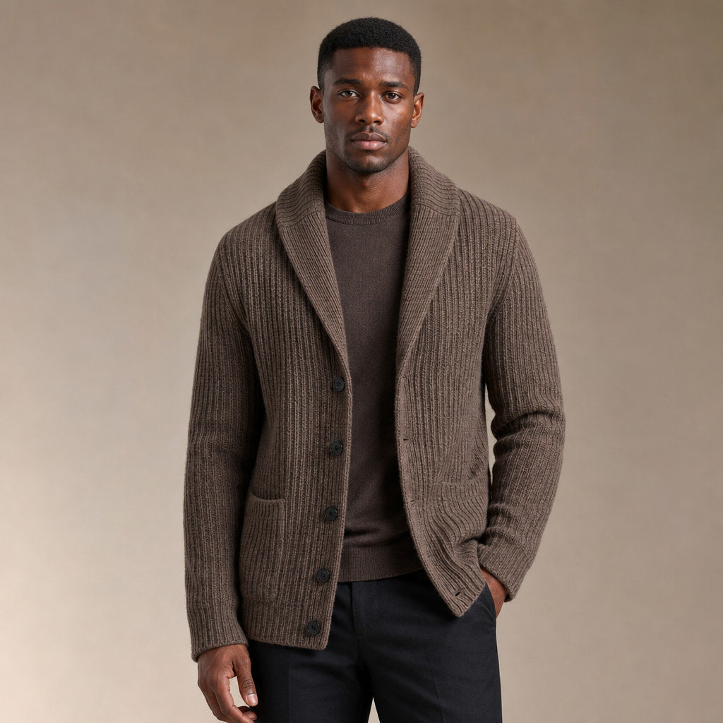 Cardigan Slim Fit Lapel Button-Up Knit in Brown – Tomosino Premium Menswear