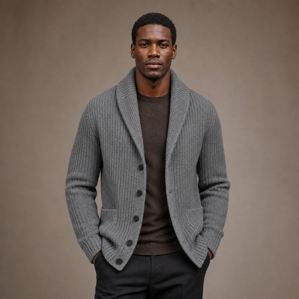 Cardigan Slim Fit Lapel Button-Up Knit in Gray – Tomosino Premium Menswear