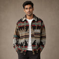 Wool Jacket Heavyweight Flannel Shacket Ethnic Print Brown – Product Photo