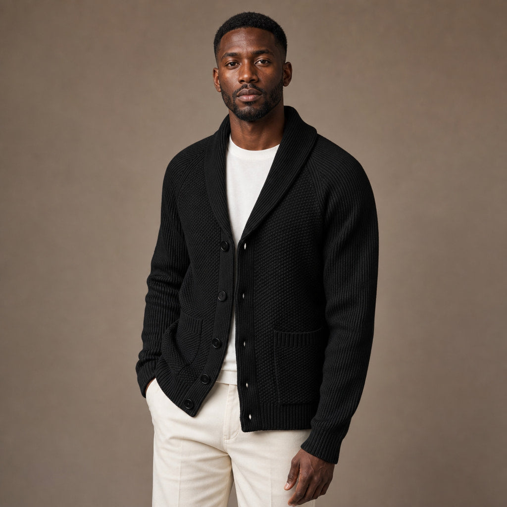 Shawl Collar Cardigan Knit Black – Product Photo