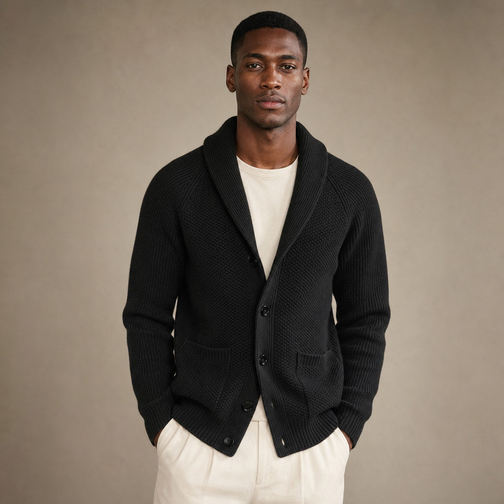 Shawl Collar Cardigan Knit in Black – Tomosino Premium Menswear