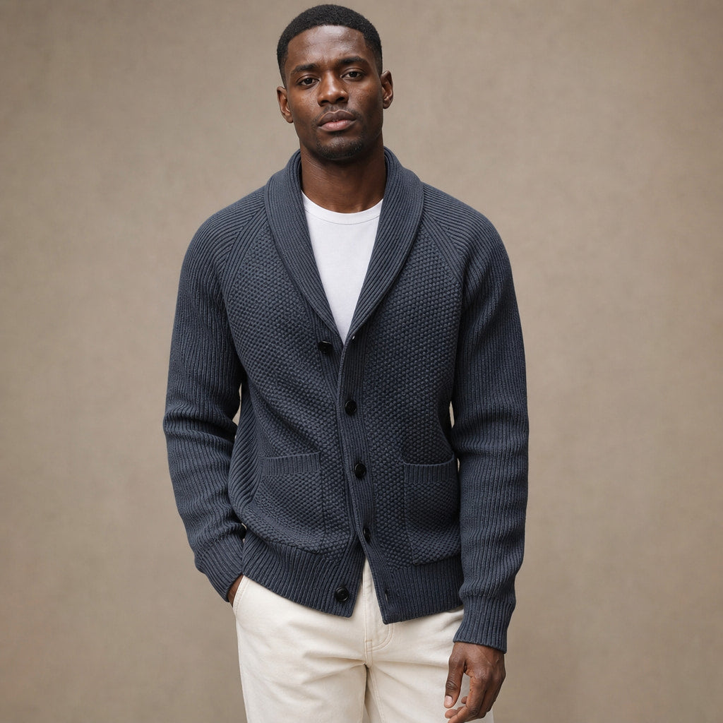 Shawl Collar Cardigan Knit Dark Gray – Product Photo