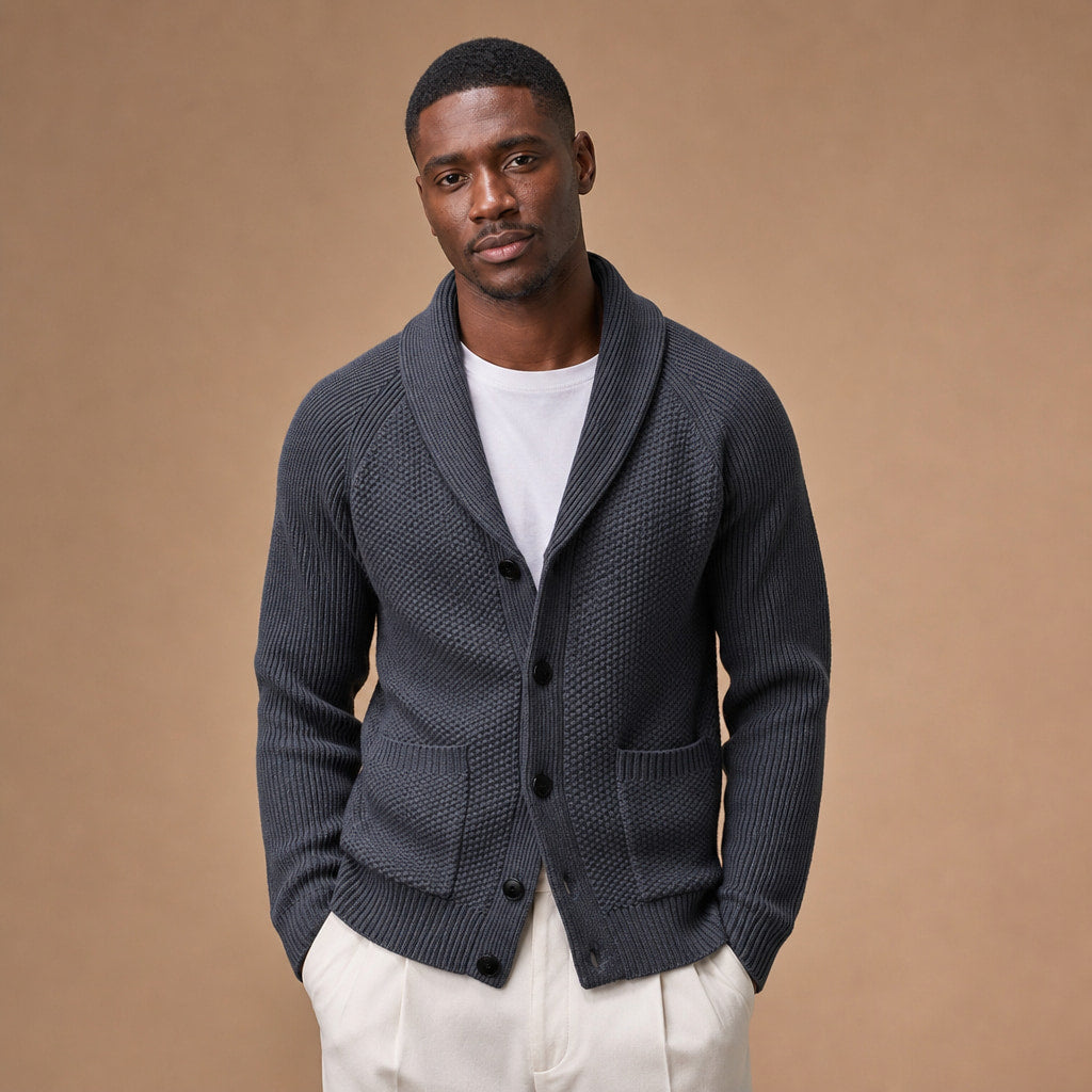 Shawl Collar Cardigan Knit in Dark Gray – Tomosino Premium Menswear