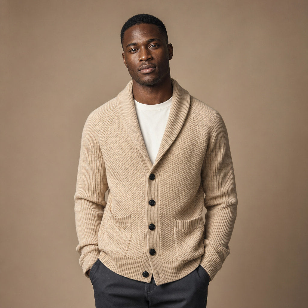 Shawl Collar Cardigan Knit in Khaki – Tomosino Premium Menswear