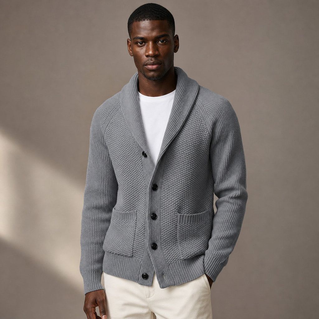 Shawl Collar Cardigan Knit in Light Gray – Tomosino Premium Menswear