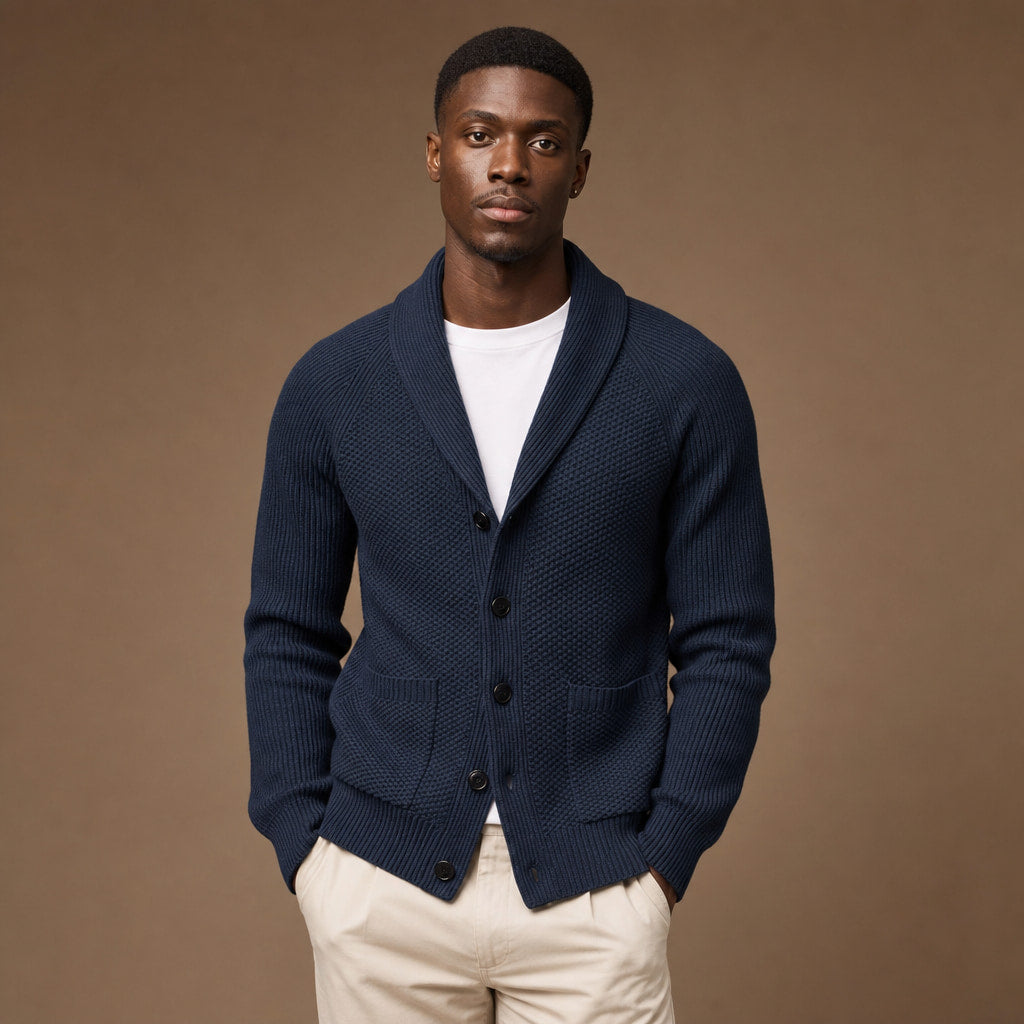 Shawl Collar Cardigan Knit in Navy Blue – Tomosino Premium Menswear