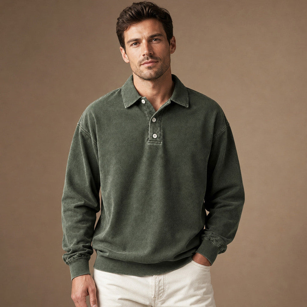Charner | Polo Shirt Drop Shoulder Relaxed Fit Army Green – Product Photo