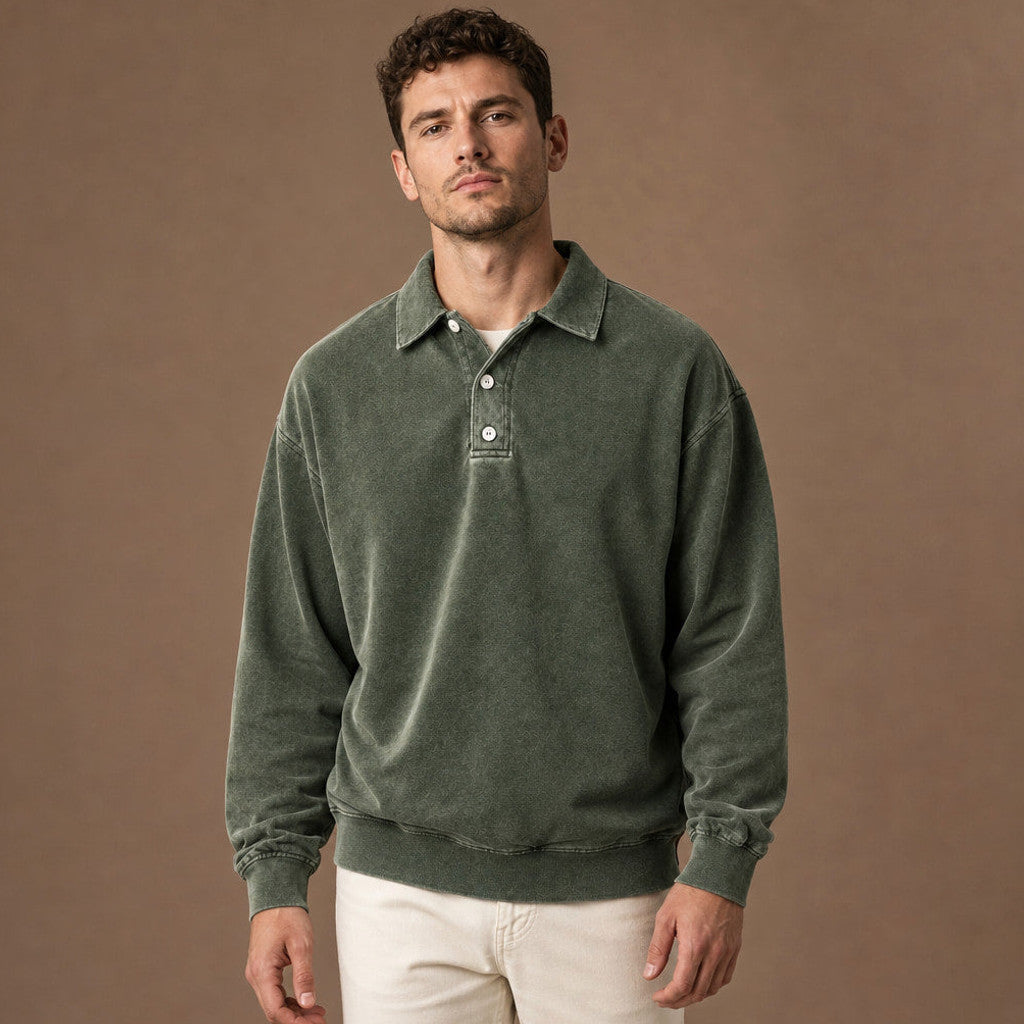 Charner | Polo Shirt Drop Shoulder Relaxed Fit in Army Green – Premium Editorial