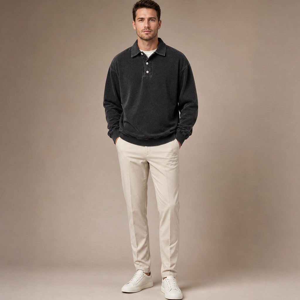 Charner | Polo Shirt Drop Shoulder Relaxed Fit Black – Full Look