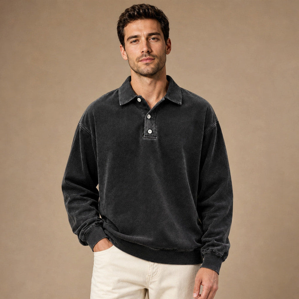 Charner | Polo Shirt Drop Shoulder Relaxed Fit Black – Product Photo