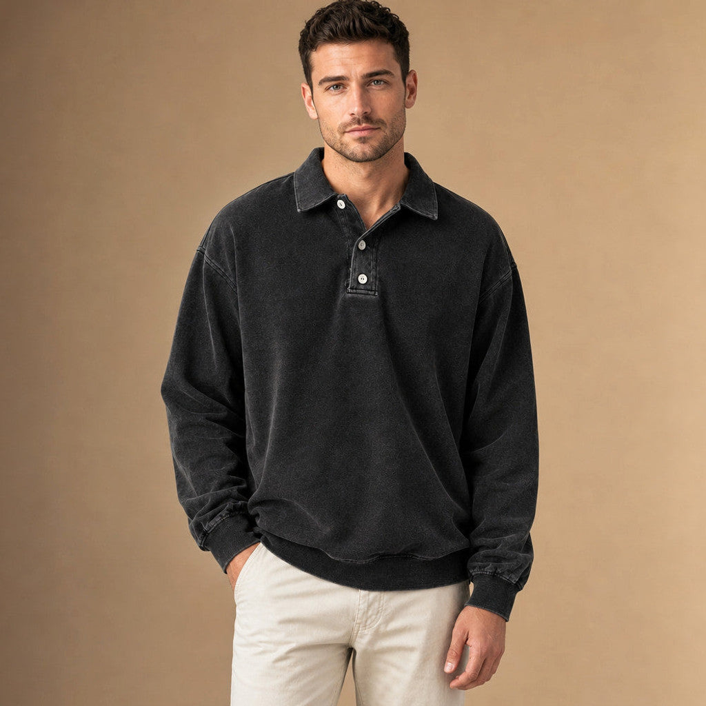 Charner | Polo Shirt Drop Shoulder Relaxed Fit in Black – Premium Editorial
