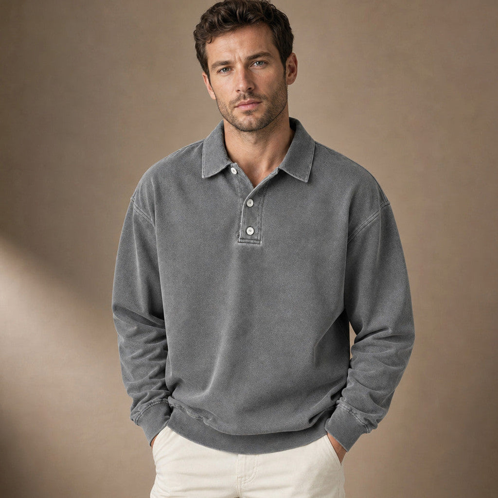 Charner | Polo Shirt Drop Shoulder Relaxed Fit Grey – Product Photo