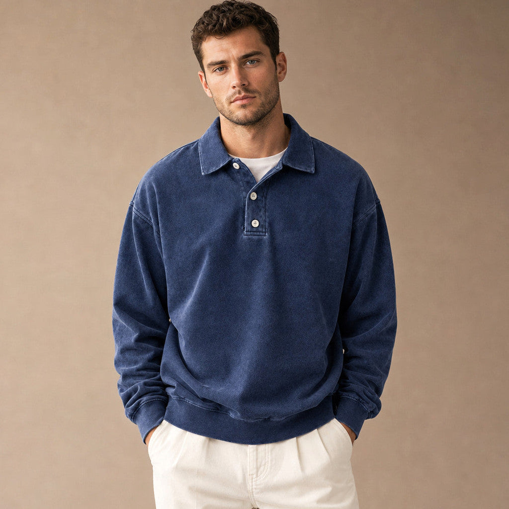 Charner | Polo Shirt Drop Shoulder Relaxed Fit Navy Blue – Product Photo