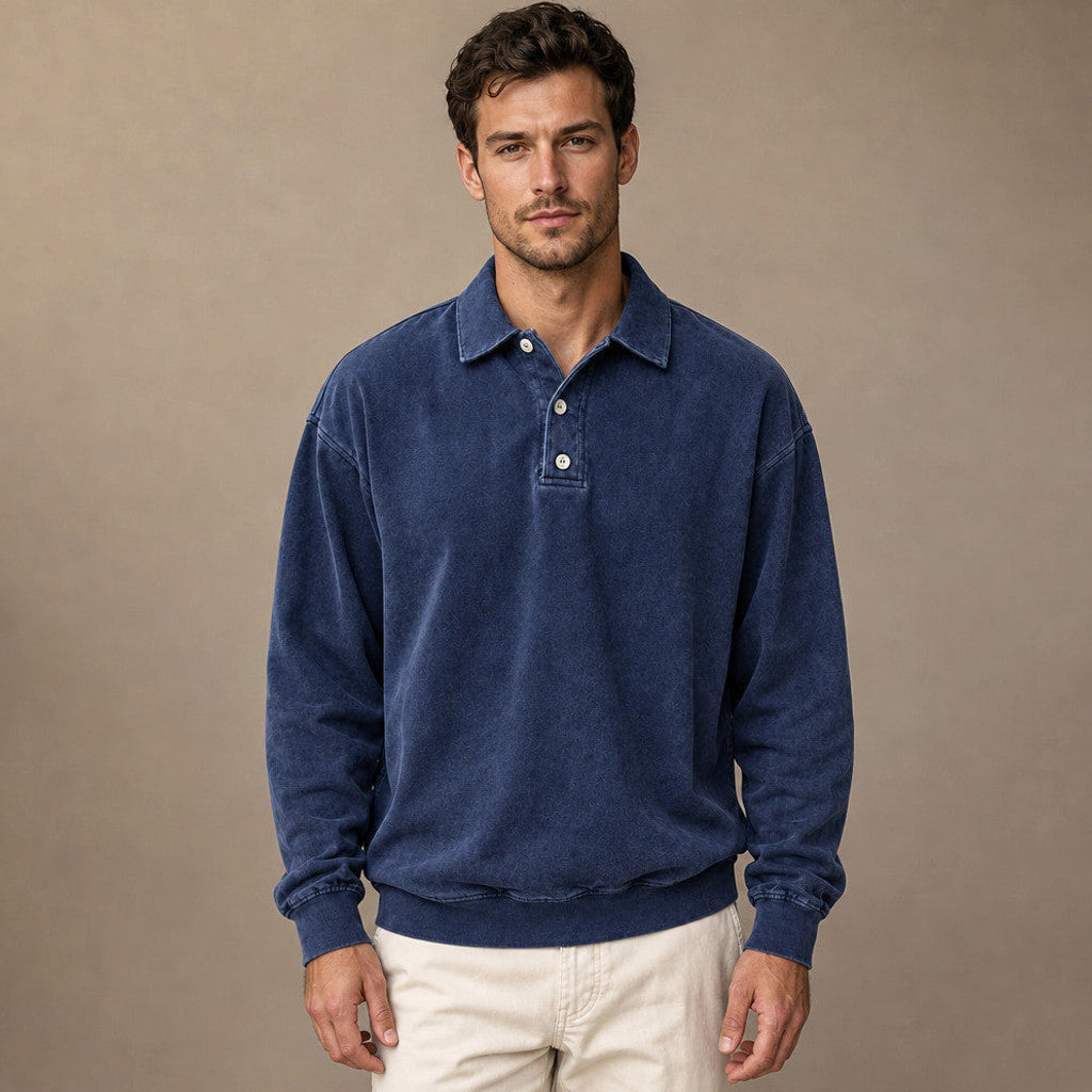 Charner | Polo Shirt Drop Shoulder Relaxed Fit in Navy Blue – Premium Editorial