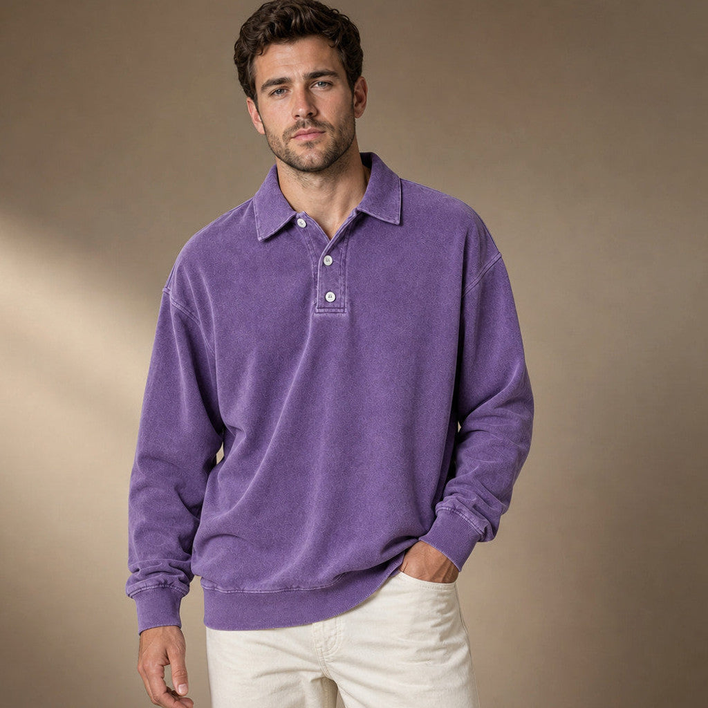 Charner | Polo Shirt Drop Shoulder Relaxed Fit Purple – Product Photo