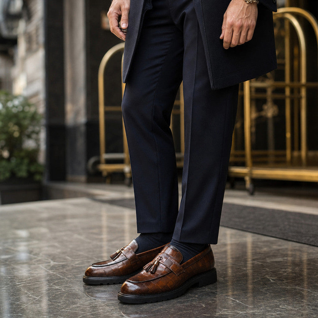 Charron | Tassel Loafer Shoes Cushioned Insole Brown – Side Angle View