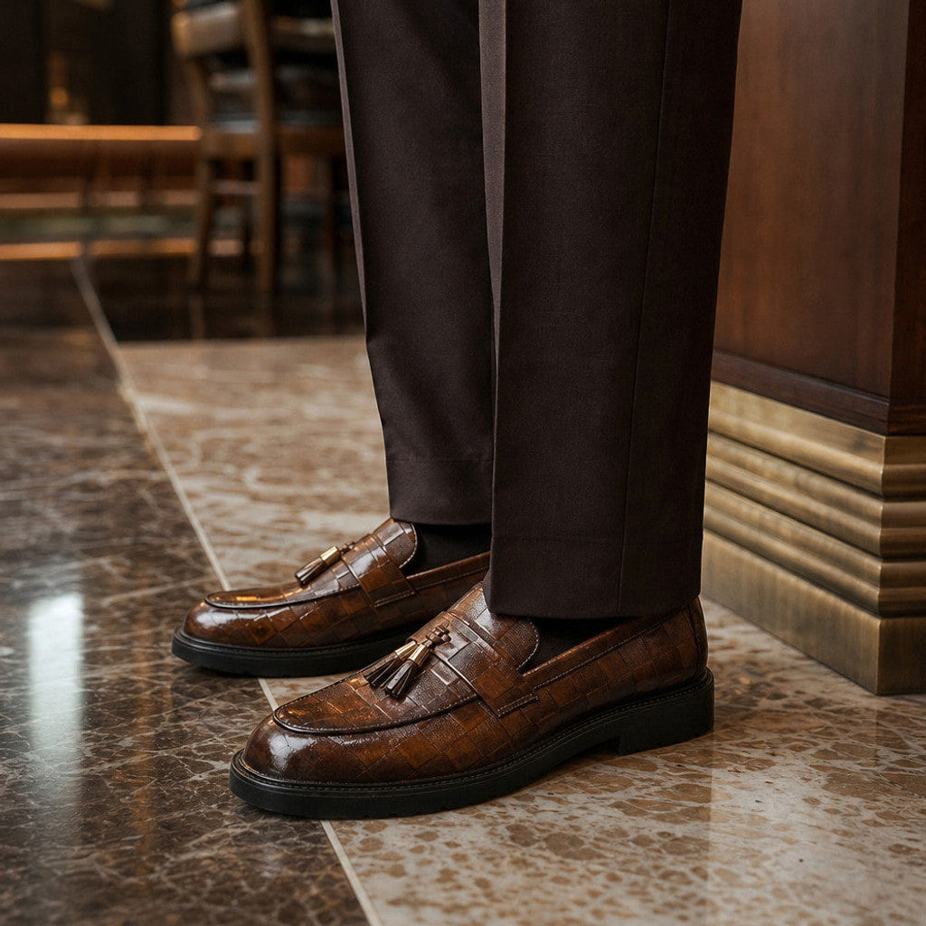 Charron | Tassel Loafer Shoes Cushioned Insole Brown – Styled Editorial Shot