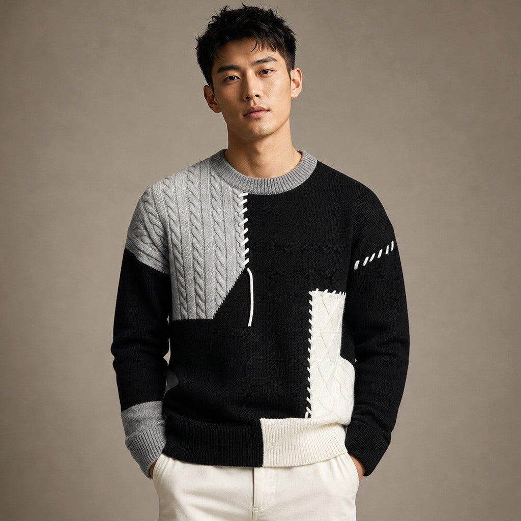 Chartox | Colour Block Jumper Crew Neck in Black – Premium Editorial
