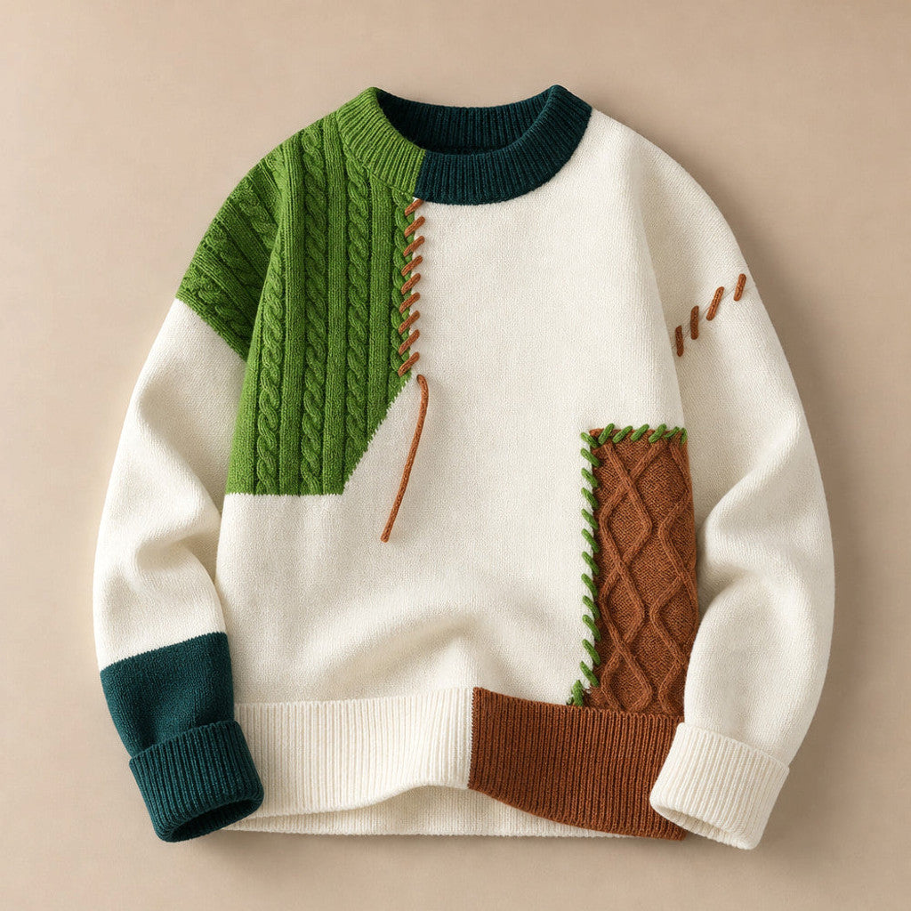 Chartox | Colour Block Jumper Crew Neck Green – Product Photo