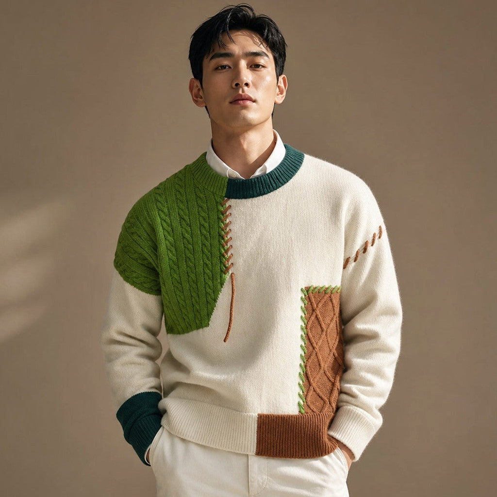 Chartox | Colour Block Jumper Crew Neck in Green – Premium Editorial