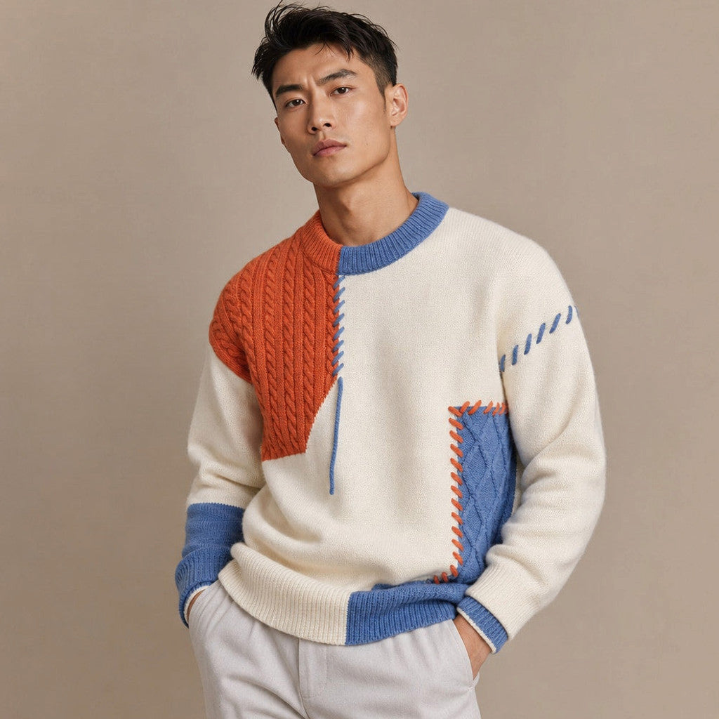 Chartox | Colour Block Jumper Crew Neck Orange – Side Angle View