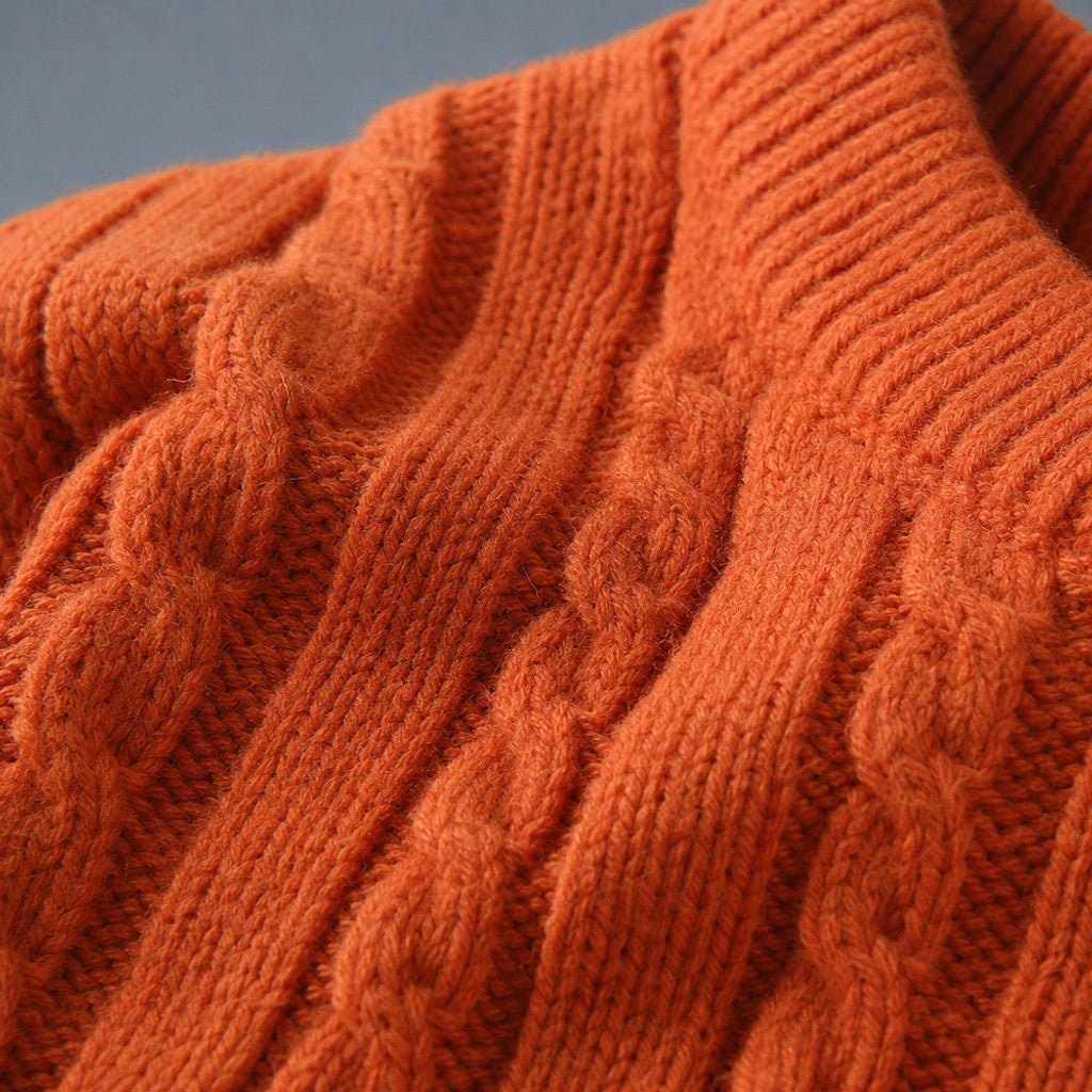 Chartox | Colour Block Jumper Crew Neck Orange – Fabric and Detail Close-Up
