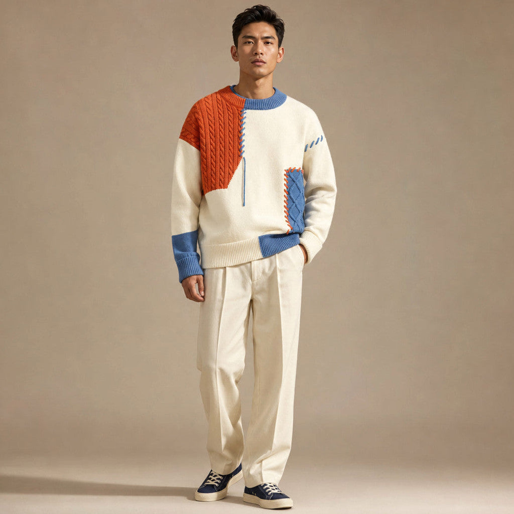 Chartox | Colour Block Jumper Crew Neck Orange – Full Look