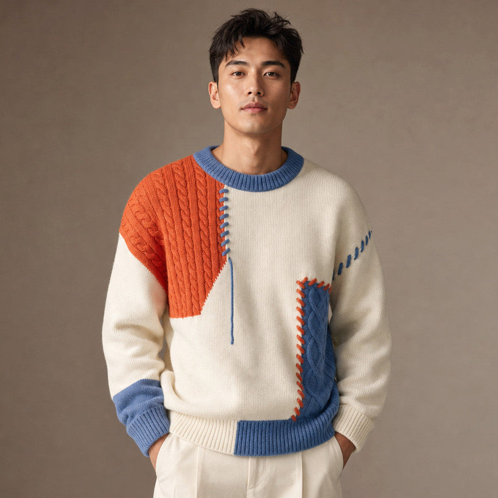 Chartox | Colour Block Jumper Crew Neck in Orange – Premium Editorial