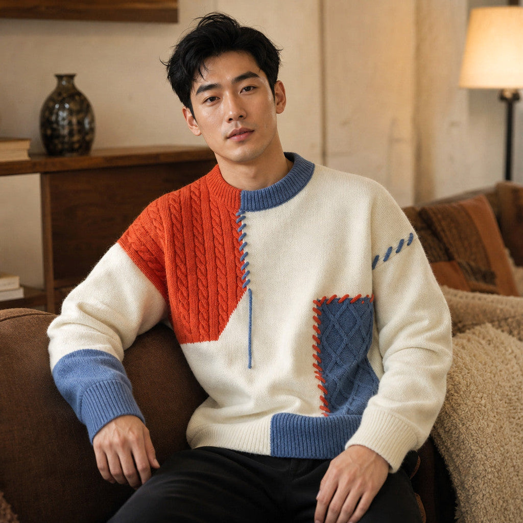 Chartox | Colour Block Jumper Crew Neck Orange – Styled Editorial Shot