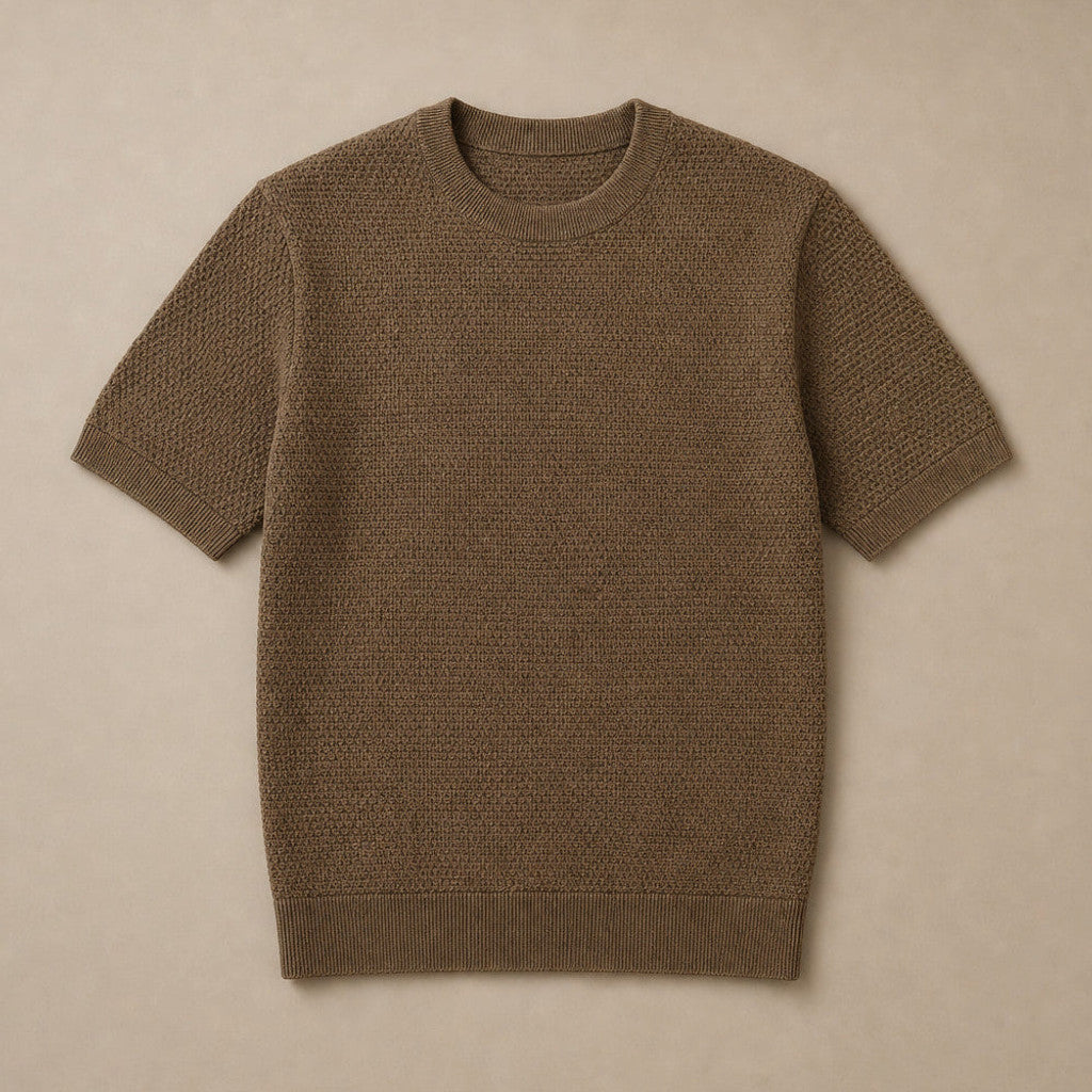 Cheldex | Textured Knit T-Shirt Crew Neck Brown – Product Photo