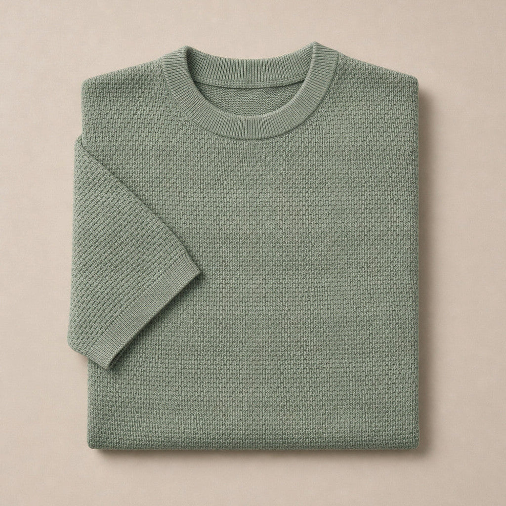 Cheldex | Textured Knit T-Shirt Crew Neck Green – Product Photo