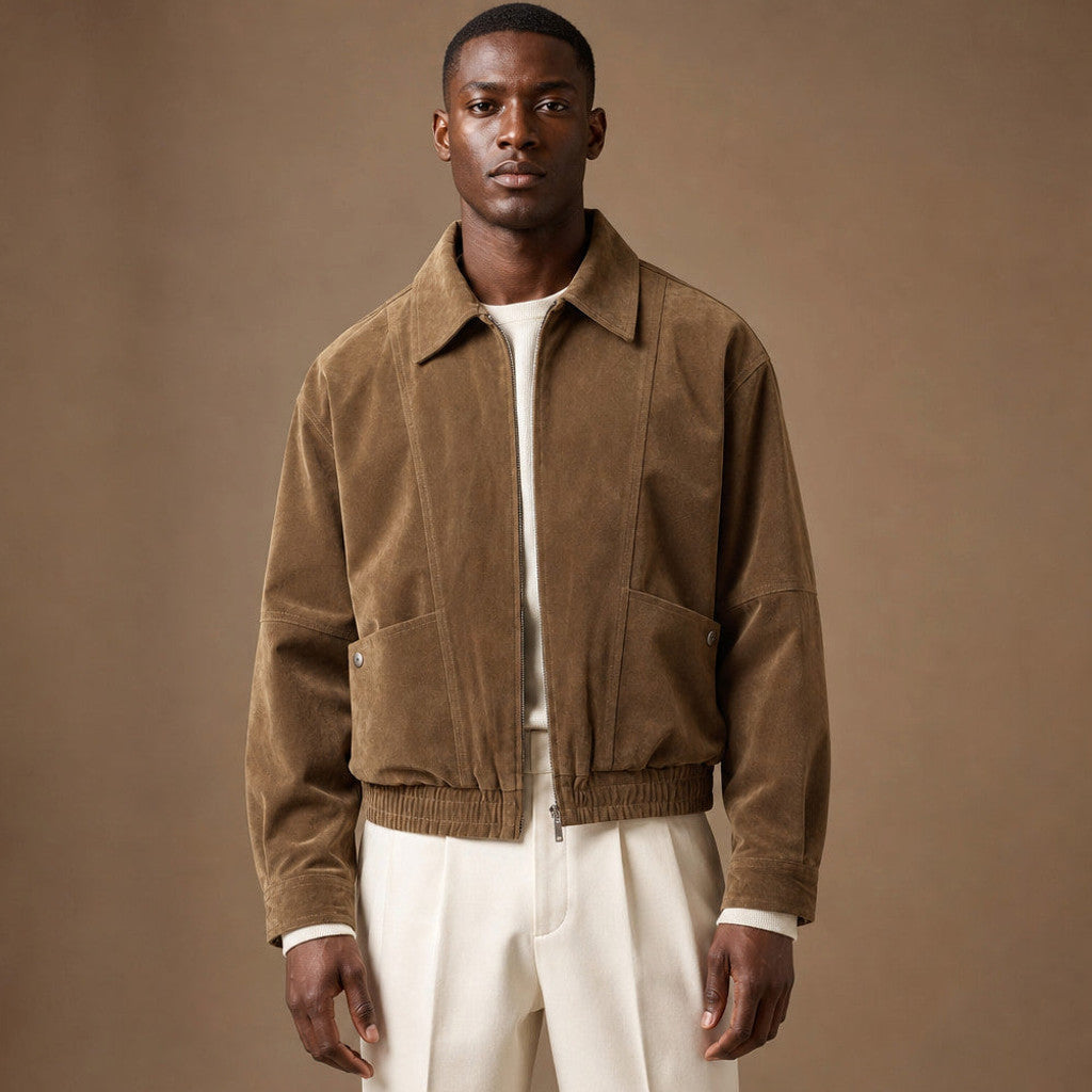 Chelron | Suede Aviator Jacket Full Zip Brown – Premium Editorial