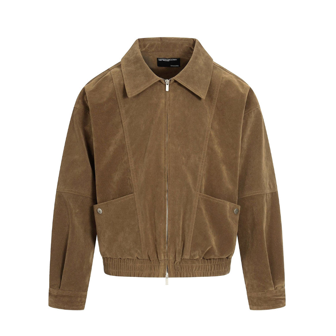 Chelron | Suede Aviator Jacket Full Zip Brown – Product Photo